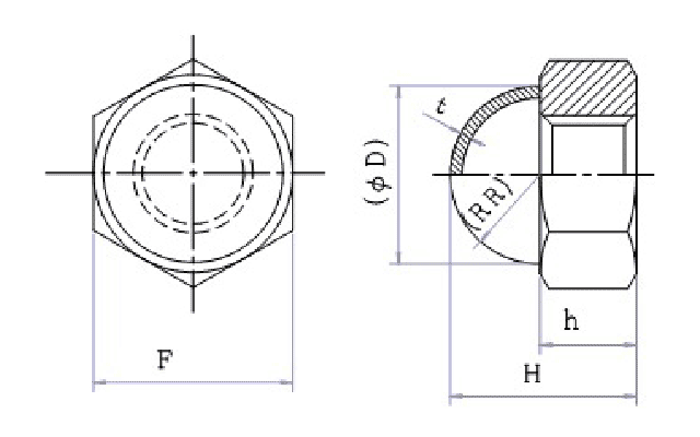 袋ナット(溶接キャップナット 標準型・DIN型)寸法図