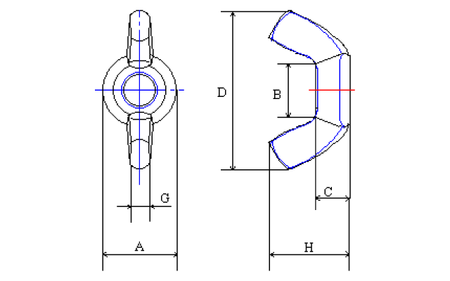 圧造蝶ナット（冷間圧造蝶ナット）寸法図