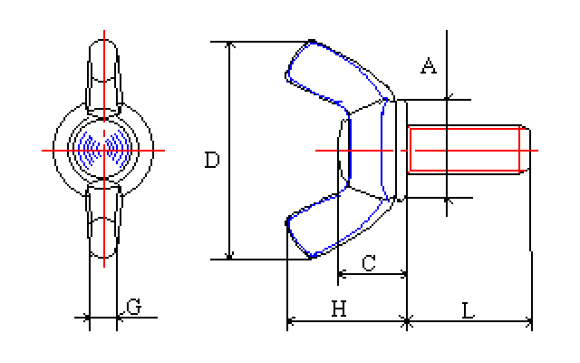 圧造蝶ボルト（冷間圧造蝶ボルト）寸法図
