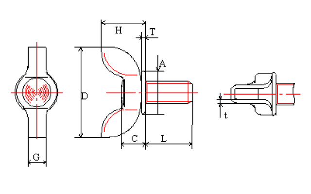 プレス製蝶ボルト（鉄）寸法図