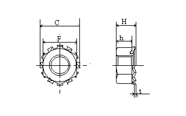 外歯座金付六角ナット(Kナット)寸法図